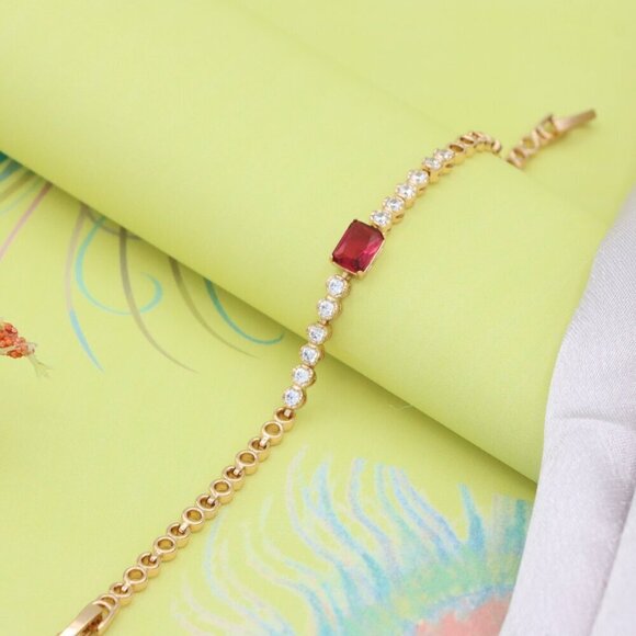 Rose Gold Bracelet with Ruby Red Center and Sparkling White Crystals, XPBL0705 - Picture 7 of 12